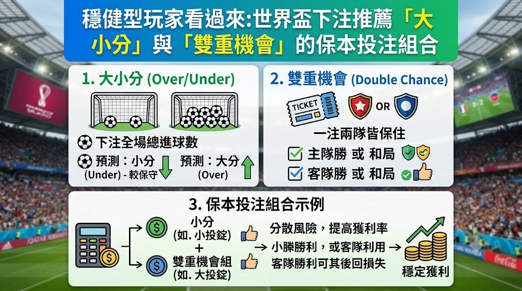 世界盃下注推薦「大小分」與「雙重機會」的保本投注組合 世界盃下注推薦「大小分」與「雙重機會」的保本投注組合